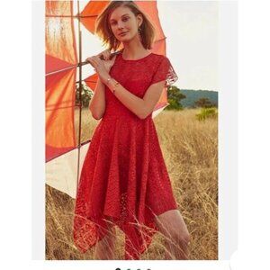Anthropologie Maeve Orange-Red Laser Cut Lace Fit & Flare Dress, Size 0